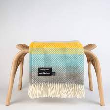 Perfect for sporting events, picnics and concerts. Super Fluffy Pure New Wool Blanket Yellow Turquoise Grey Heating Plumbing London Wolf Badger