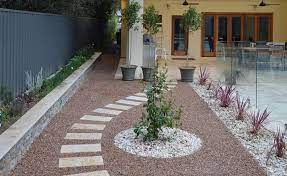Beautiful backyard landscaping ideas mixing decorative pebbles and pavers for unique patio designs. Low Maintenance Landscaping Adelaide Garden Design Ideas