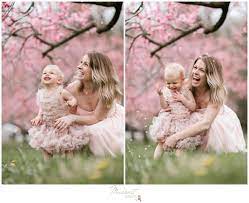 Spring Portraits With Peach Blossoms Mommy And Me Outdoor Portrait Session Mother And Mommy And Me Photo Shoot Mommy Daughter Photos Mother Baby Photography