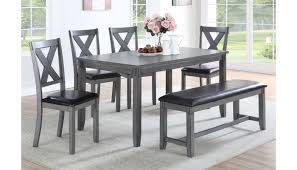 Farmhouse dining table with benches: Galina Rustic Grey Dining Table Set