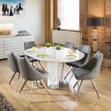 Stately, tapered chair backs and cabriole. Modern Extending Dining Set Round Oval Glass Wht Table 6 Grey Chairs Dining Room Table Set Modern Round Dining Room Table Dining Furniture Sets