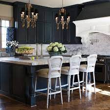 Dark brown floors and cabinets, light grey granite counters, and all stainless. Dark Blue Cabinets French Kitchen Aidan Gray Home