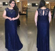 Fashion Navy Lace Plus Size Special Occasion Prom Evening Dress 2020 Jewel Sheer Neck Cap Short Sleeves Rhinestones Cheap Formal Gowns Formal Wear