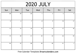 download printable july 2020 calendars