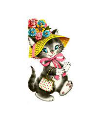 Items Similar To Vintage Easter Card Easter Bonnet Kitten 1950 Easter Digital Image Jpeg Png In Vintage Easter Cards Vintage Easter Easter Bonnet