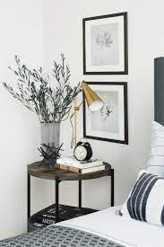 Oraa Round Wood Nightstand Bedside End Or Side Table With Storage Black Metal Frame With Gray Fabric Basket Nutmeg Brown Black Side Table Decor Bedroom Design Room Decor