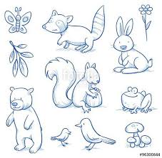 Laden Sie Den Lizenzfreien Vektor Cute Cartoon Forest Animals Bear Squirrel Animal Doodles Hand Drawn Vector Illustrations Animal Drawings