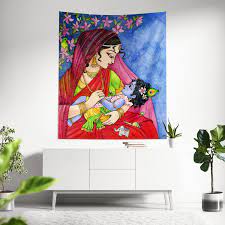 Baby Krishna And Mother Yashoda Wall Tapestries Krishna Etsy