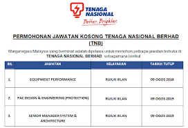 Jawatan kosong tenaga nasional berhad (tnb). Permohonan Jawatan Kosong Tenaga Nasional Berhad Tnb Sehingga 9 Ogos 2019