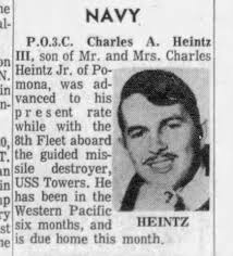 1971 Locals in the Service e 1- NAVY P.0.3.C. Charles A. Heintz Ш., son of  Mr. and Mrs. Charles Heintz Jr. of Po- in mona, was ad- vanced to his e S