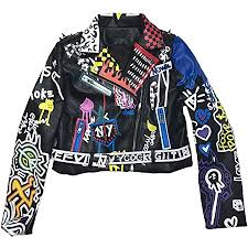 From refreshing your bedroom with brand new bedding to adding cosy cushions in your living room and giving your bathroom a new season twist, you're sure to find everything you need at george. Amazon Com Leather Jacket Women Graffiti Colorful Print Biker Jackets And Coats Punk Streetwear Ladies Clothes Black S Home Kitchen