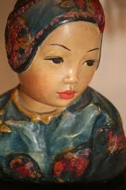 Wonderful antique chalk ware statue base by artist Esther Hunt is adorned with a colorful Chinese Rose lampshade with antique Chinese embroidery and exotic, ... - 1483d