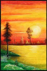 How to draw a scenery of sunset with oil pastel tutorial for beginners step by step. Painting Easy Sunset Simple Oil Pastel Scenery Drawing Painting Inspired