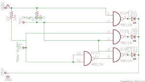 The circuit is using two ics and few other discrete components. Simple Water Level Indicator Circuit Using Logic Ic Circuits Diy