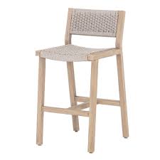 Delano Natural Teak Outdoor Rope Bar Stool Outdoor Bar Stools Patio Bar Stools Brown Bar Stools