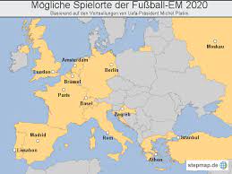 Die em 2021 wird in 11 spielorte auf dem europäischen kontinent ausgetragen. Mogliche Spielorte Der Fussball Em 2020 Von Nzz Landkarte Fur Europa