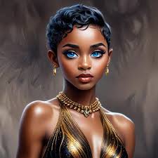 Inspirational Credit Ingrid Dillard shout out to Cherise Williams-George  for her prompt 4K airbrush oil painting of an caramel skin African American  woman with a beautiful black and gray pixie cut hair