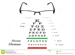 Eye Glasses With Eyesight Test On Chart Board Stock Photo