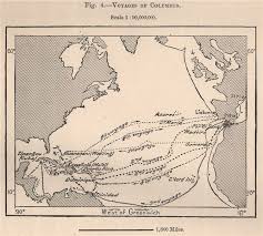 Voyages Of Columbus Atlantic Ocean 1885 Old Antique Vintage Map Plan Chart
