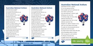 People wave australian flags as they watch the anzac day parade in. Advance Australia Fair National Anthem Print Out