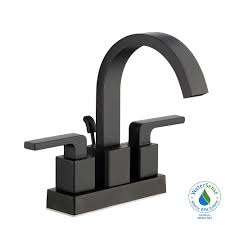 The old faucet handles were at 32 with the tap about 4 above the apron of the tub. Glacier Bay Farrington 4 Inch Centreset Bathroom Faucet In Matte Black The Home Depot Canada