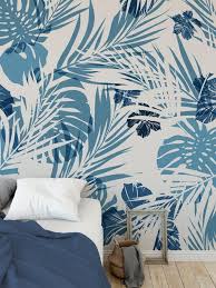Removable Peel And Stick Wallpaper Blue Tropical Leaf Palm Etsy In 2020 Palm Wallpaper Wall Paint Designs Vinyl Wallpaper