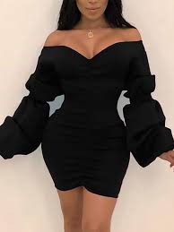 Off Shoulder Puffed Sleeve Ruched Dress Dresses 2019