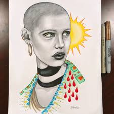 Strong Bald Female Drawing By Haffye Drawings Female Drawing Woman Drawing