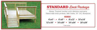 Decks are built by amish craftsmen and are made with high quality pressure treated wood and available in 7 height choices ranging from 16 to 40. Deck Packages Builders Discount Center