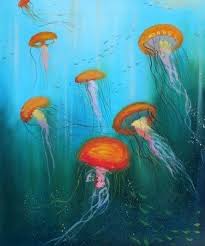 Seven Jellyfish Oil Paintings On Canvas 20x24 Abstract Modern Wall Art F410 Oil Painting On Canvas Oil Painting Modern Wall Art