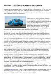 Repair and maintenance costs vary depending on age, mileage, location and shop. The Most Fuel Efficient New Luxury Cars In India By Skytechcare Issuu