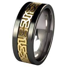 Camelot Black Titanium Sculpted Gold Inlay Titanium Rings For Men Black Titanium Ring Black Rings