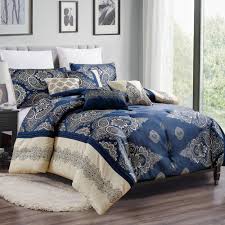At the less accessorized end, you might find a set with a comforter and two pillowcases or pillow shams. Levane Contemporary Jacquard Royal Blue Comforter Set 7 Piece Set Linen Mart