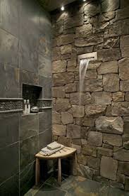 Earth Multi Color Slate Gauged Tile Rustic Bathrooms Waterfall Shower Dream Bathrooms