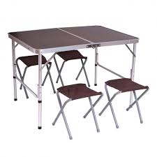 Dadurch, dass der campingtisch höhenverstellbar ist, steht er auch auf unebenem untergrund stabil und sicher. Camping Garnitur T368 Camping Set Sitzgarnitur Campingtisch 4 Hocker 67x100x70cm