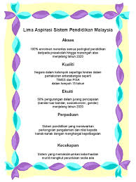 Di indonesia, saya yakin penempatannya belum merata. Lima Aspirasi Sistem Pendidikan Malaysia