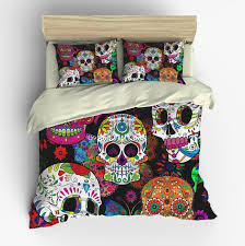 The most common sugar skull bedroom material is polyester. Multi Color Sugar Skull Comforter Or Duvet Cover With Pillow Etsy Skull Bedding Duvet Bedding Bed Duvet Covers