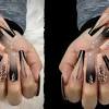 French tip nails coffin black. 3