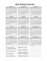 2019 One Page Printable Calendar Holiday Calendar Monthly Calendar Template Calendar Template