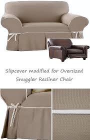 Reclining Snuggler Chair Slipcover Contrast Taupe Linen Wide Cuddler Slipcovers For Chairs Chair And A Half Slipcovers