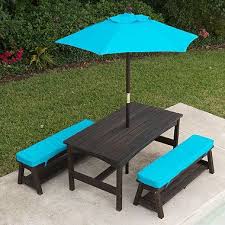 Kidkraft Outdoor Kona Table With Benches And Green Umbrella Diy Picnic Table Kids Outdoor Table Painted Picnic Tables