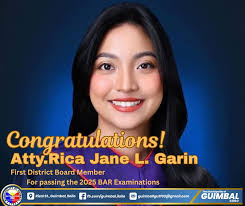 Congratulations!!! First District Board Member Atty. Rica Jane L. Garin For  passing the 2025 BAR Examinations The Guimbalanon Community is truly proud  of your success!! #GuimbalIloilo #guimbalanonbrandofservice