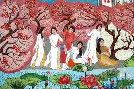 Image result for tranh ve thieu nu viet nam