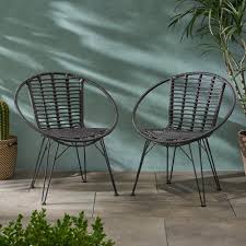 Noble House Highland Black Wicker Outdoor Dining Chairs 2 Pack 68434 The Home Depot Wicker Dining Chairs Outdoor Dining Chairs Dining Chair Set