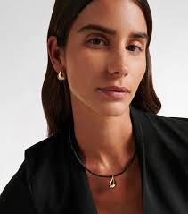 Collier Water Droplet en or 14 ct et cuir en doré