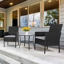 Vongrasig 3 Piece Porch Furniture Set Outdoor Wicker Patio Bistro Set Small Rattan Patio Set In 2020 Porch Furniture Sets Conversation Set Patio Small Patio Furniture