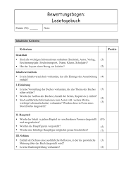 Das lesetagebuch muss dann natü rlich auch abgegeben werden. Bewertungsbogen Lesetagebuch Unterrichtsmaterial Im Fach Deutsch Lesetagebuch Lesen Tagebuch