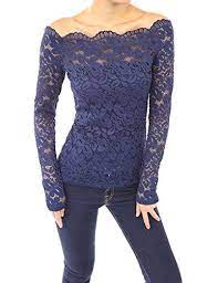 Pattyboutik Women S Floral Lace Off Shoulder Top At Amazon Women S Clothing Store Crochet Lace Shirt Navy Blue Lace Top Lace Tops