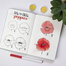 Good Morning Everyone This Cute How To Draw Poppies Tutorial Is By Dutch Dots I Really Like This One Poppy Drawing Bullet Journal Art Bullet Journal Doodles