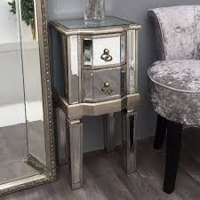 Vintage Mirrored Bedside Table Furniture Bedroom Side Cabinet Chest Drawer 2 New Antique Bedroom Furniture Glass Nightstand
